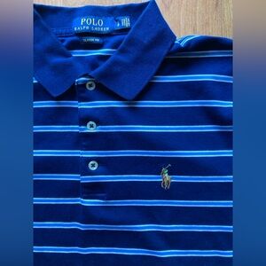Polo Ralph Lauren Flesh Pony Mens S/P Blue Striped Cotton Short Sleeve Polo